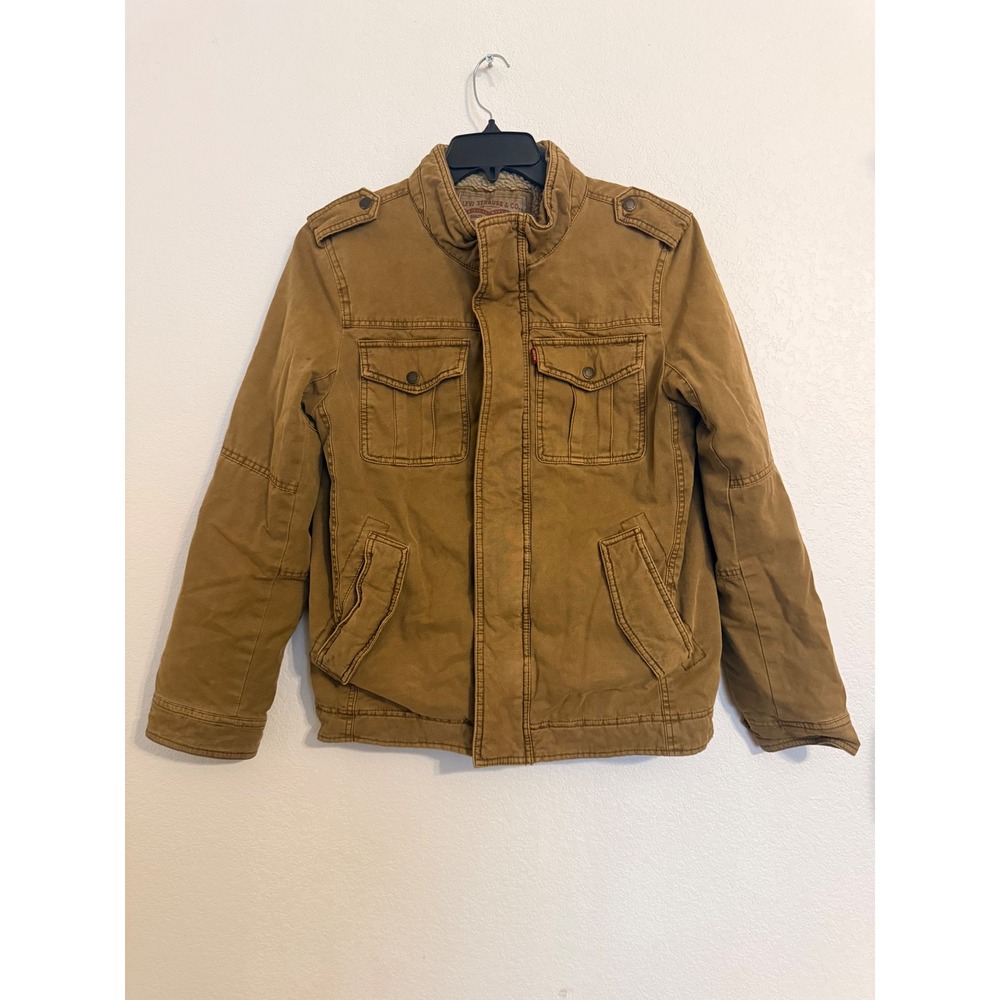 Levi Strauss & Co Mens Sherpa Lined Cotton Canvas Field Jacket Tan Brown Small